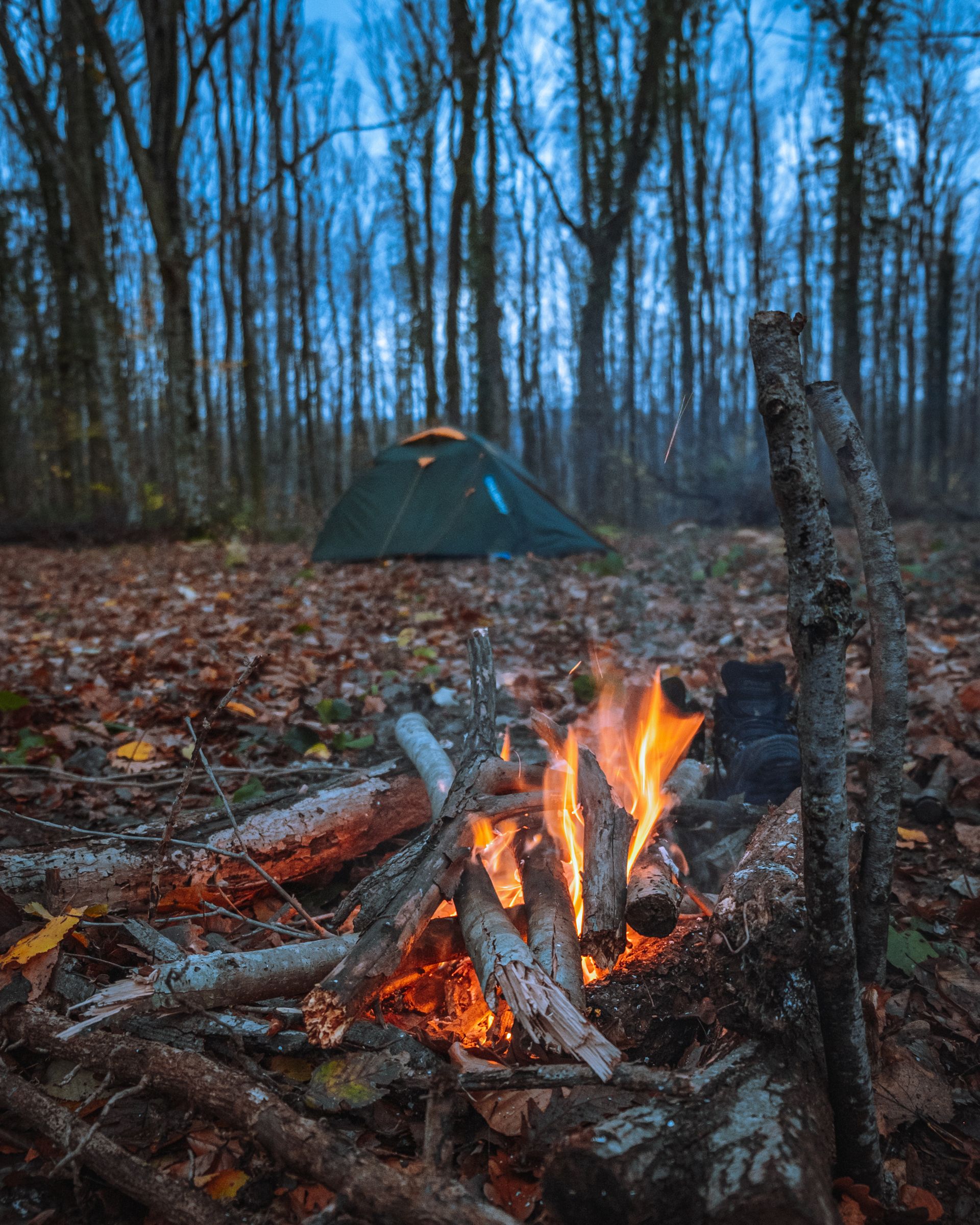 Feu de camp au crépuscule